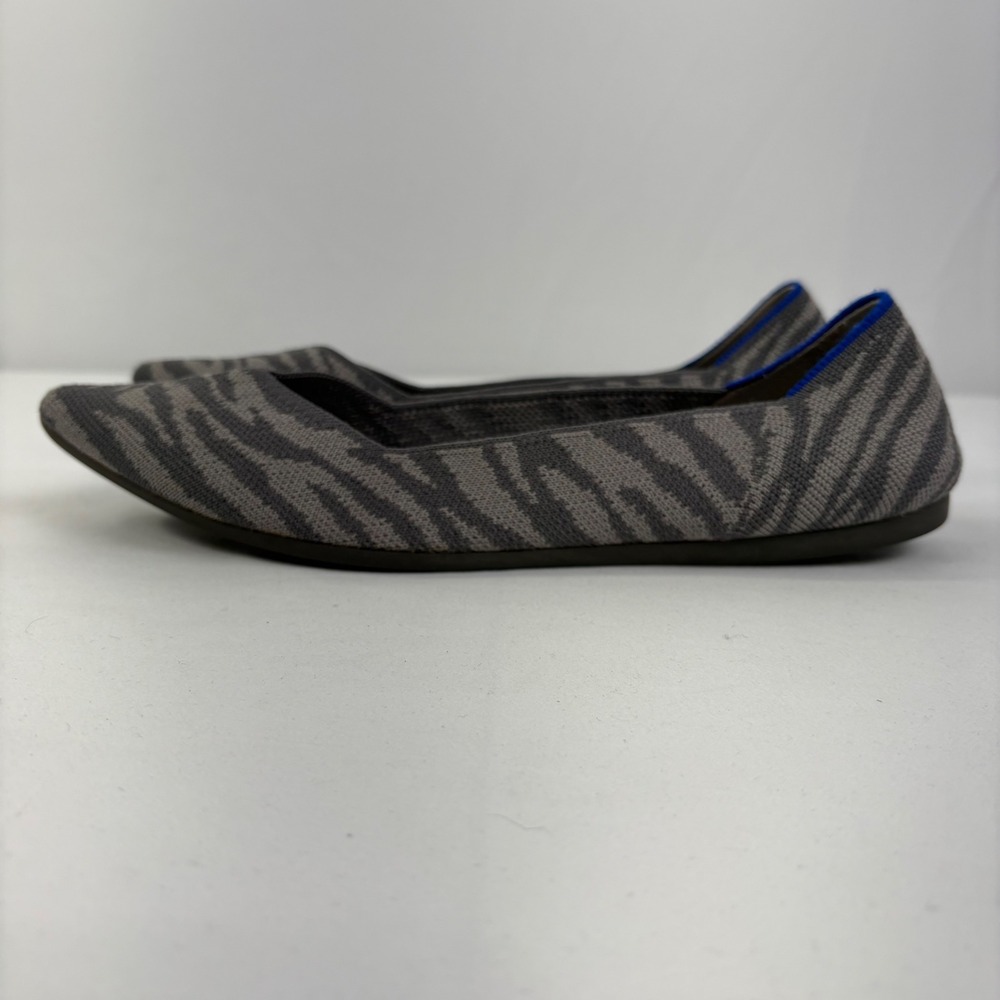 Rothys Women's The Point Retired Gray Zebra Print Knit Pointed Toe Flats Size 9